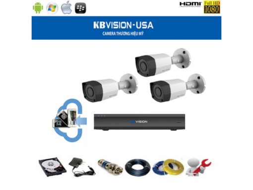 Trọn Bộ 3 Camera Kbvision 2.0Mp  Full Hd 1080P