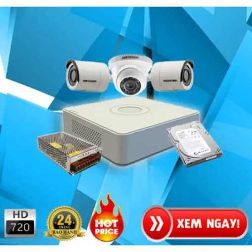 Trọn Bộ 3 Camera Hikvision 720P - Camera 1M