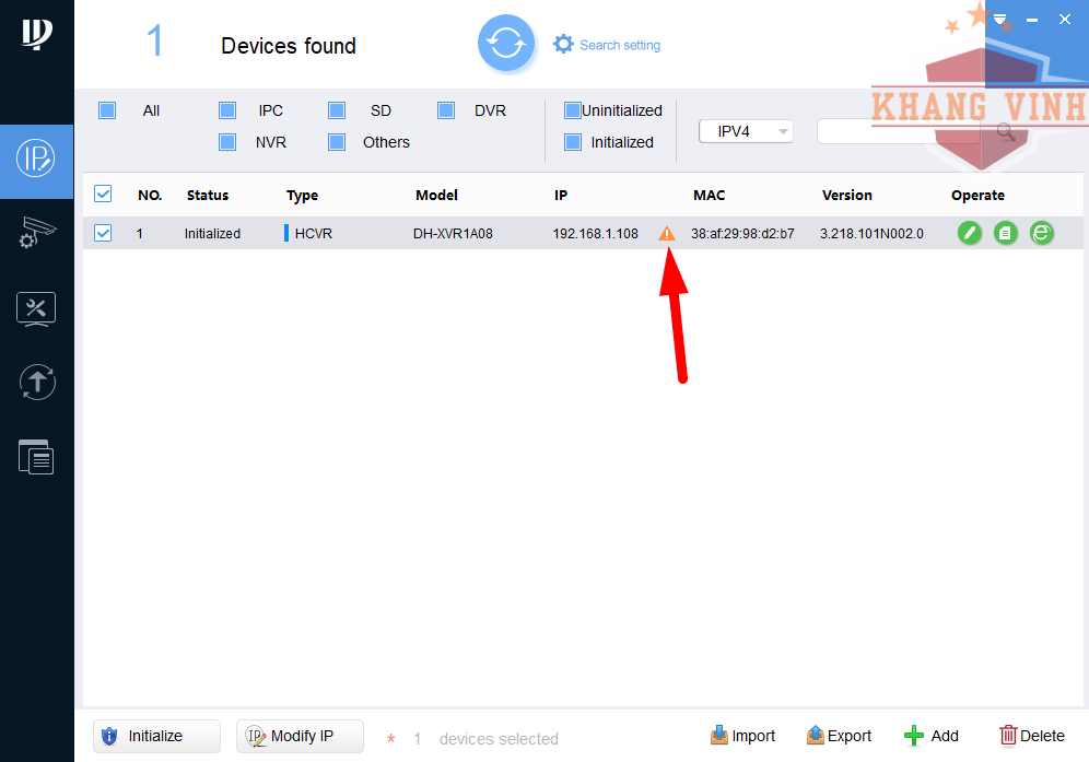 Trạng thái báo lỗi sửa ip trên config tool dahua không thành công