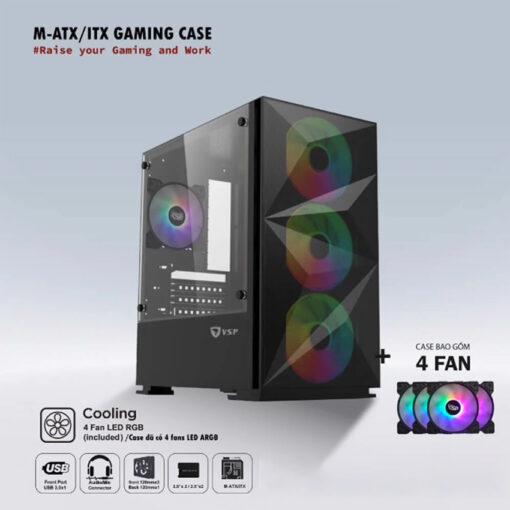 Case Vsp B709 Black, Hông Kính Cường Lực, Kèm 3 Fan